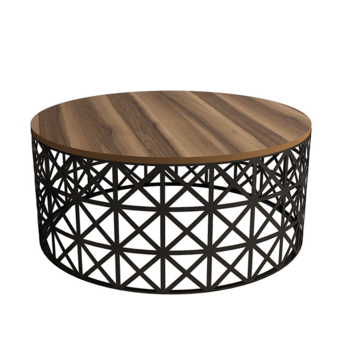 Hanah Home Selin Metal Ferforje Mesa de Centro Nogal y Negro